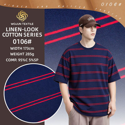 Хорошая цена. Гладкая, проницательная и устойчивая к влаге полосатая трикотажная ткань для футболки онлайн