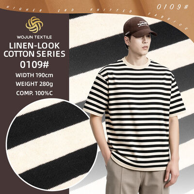 Хорошая цена. Серия Dry-Touch: Трикотажная ткань в полоску, 100% хлопок с эффектом льна онлайн